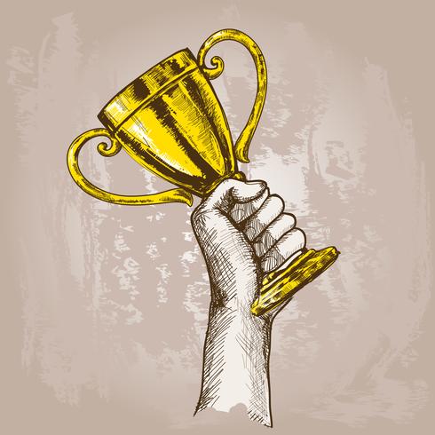 Hand holding trophy vector