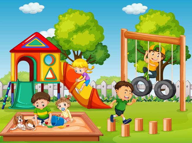 Children in playground scene vector