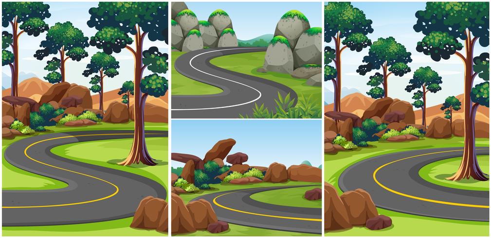 Diferentes escenas con caminos en el parque. vector