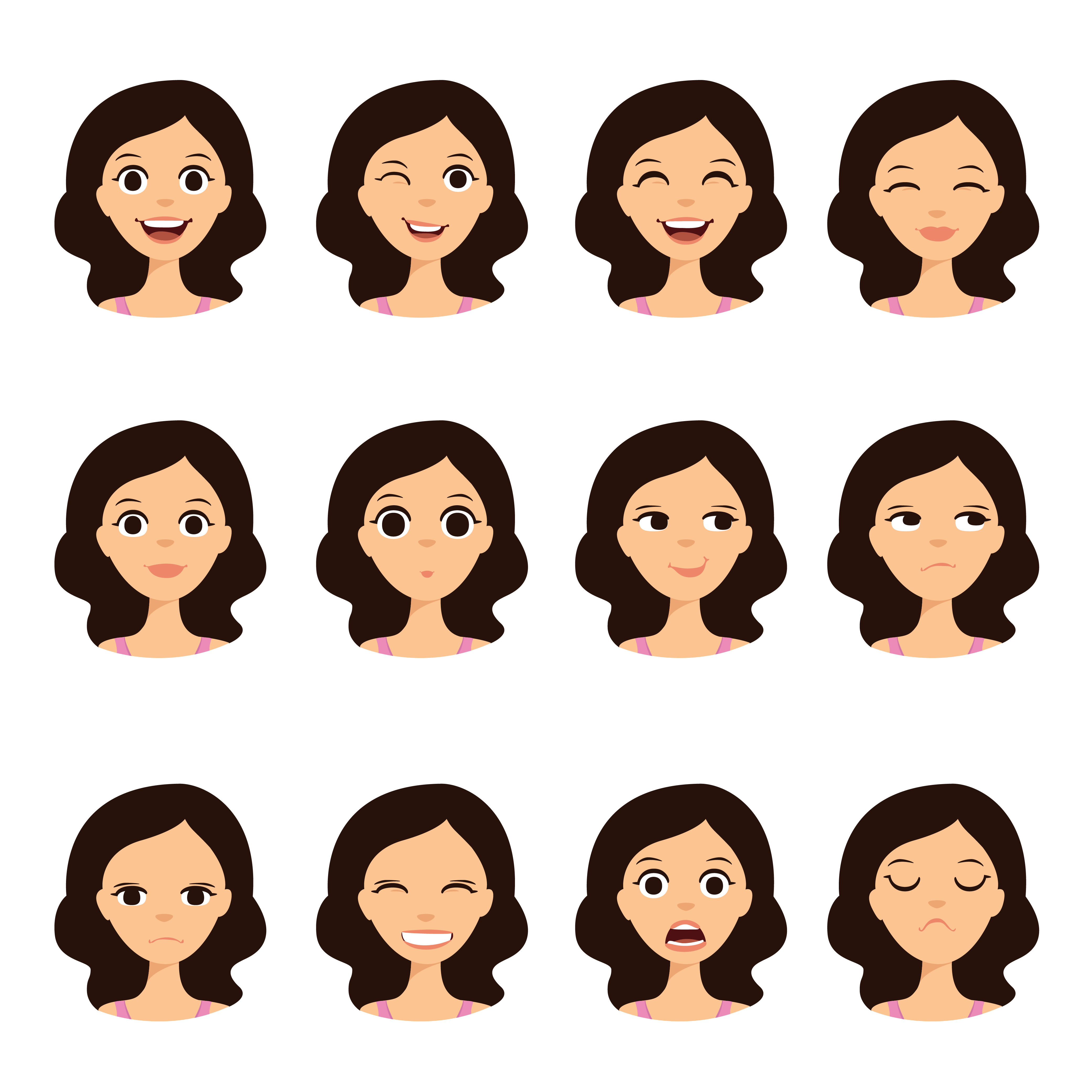 Girl emotion faces cartoon vector illustration. 444550 Vector Art at