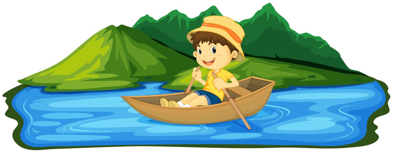 A Boy Paddling Boat vector