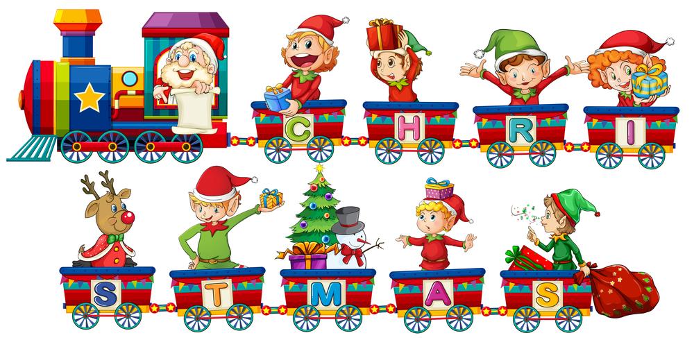 Christmas train on white background vector