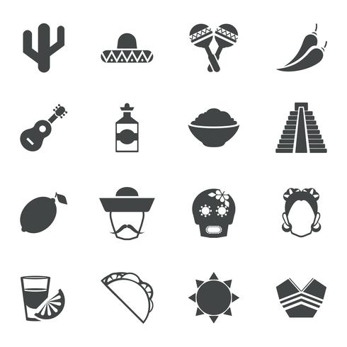 Mexico black icons set vector