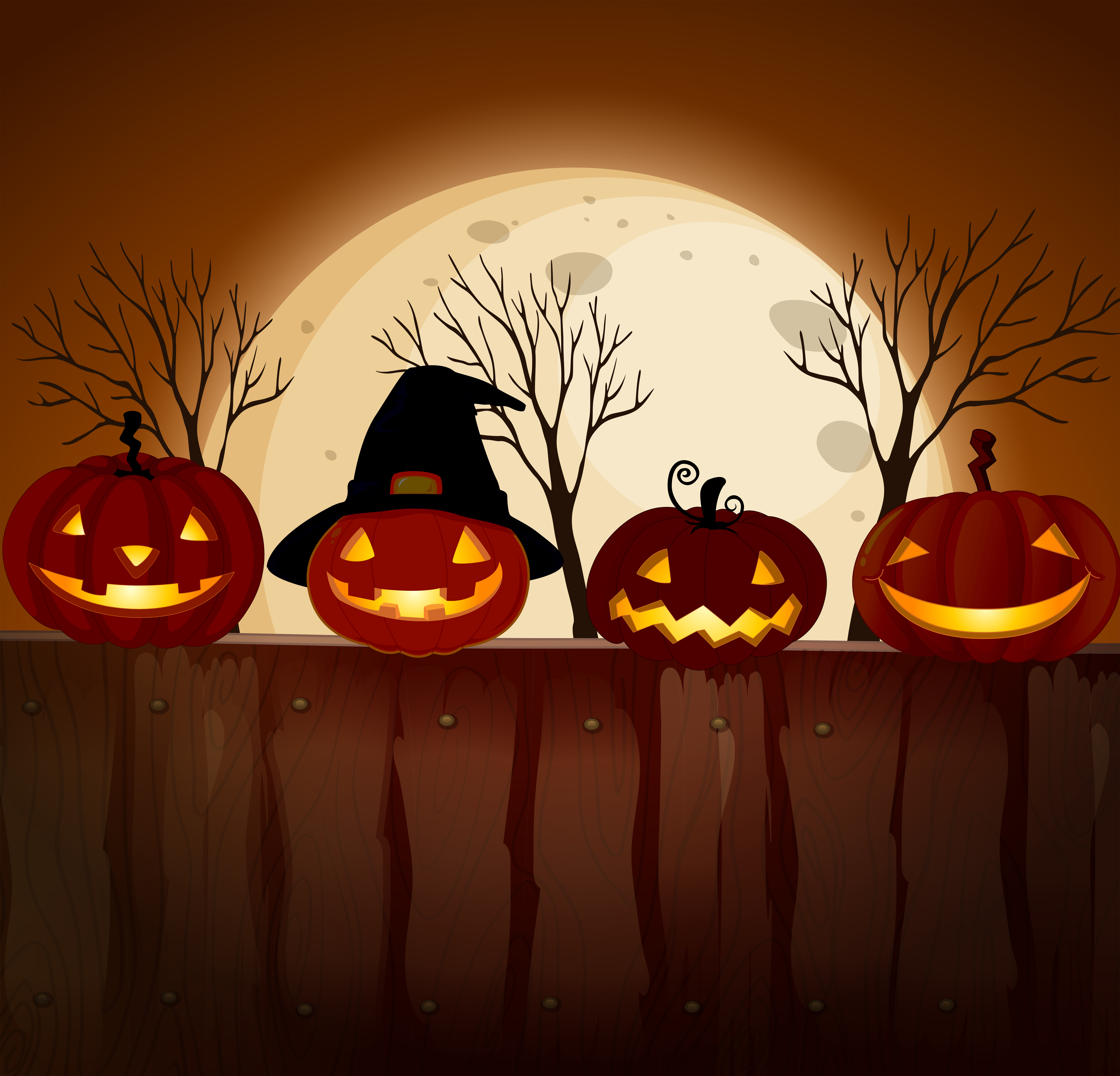 Halloween Pumpkin at Full Moon Night 444633 - Download Free Vectors