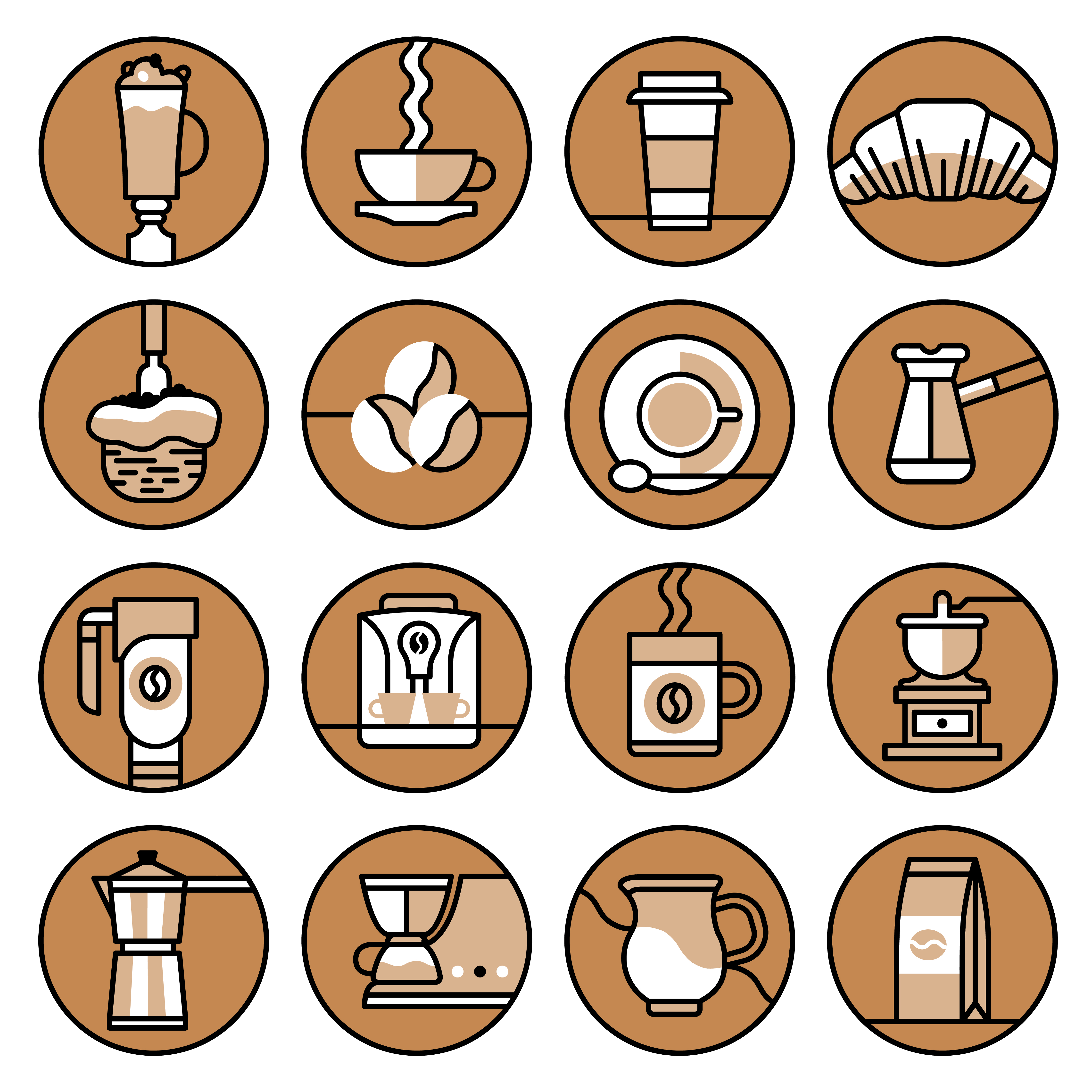 Coffee Icons Brown Line Set 444642 Vector Art At Vecteezy