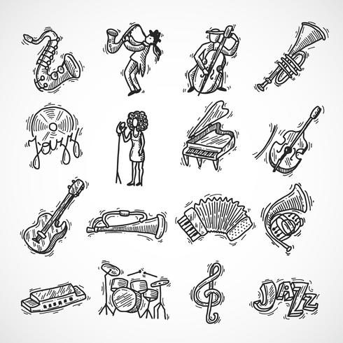 Bosquejo de los iconos de jazz vector