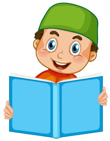 A muslim boy reading on white background vector