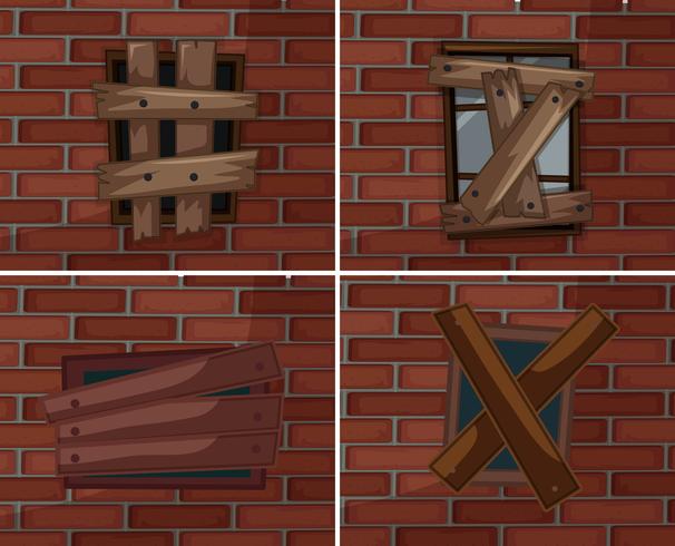 Ventanas rotas en brickwall vector