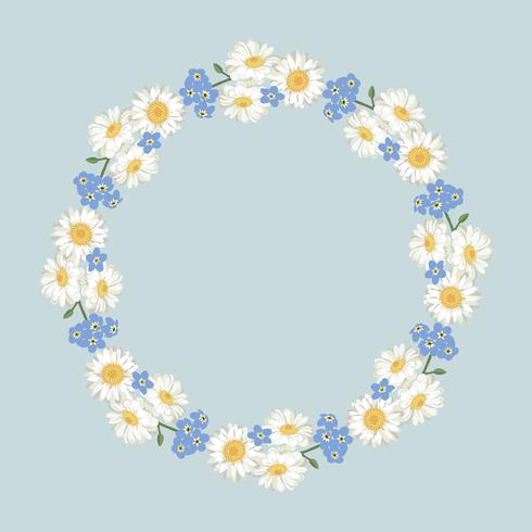 chamomile and forget-me-not flowers pattern on black background vector