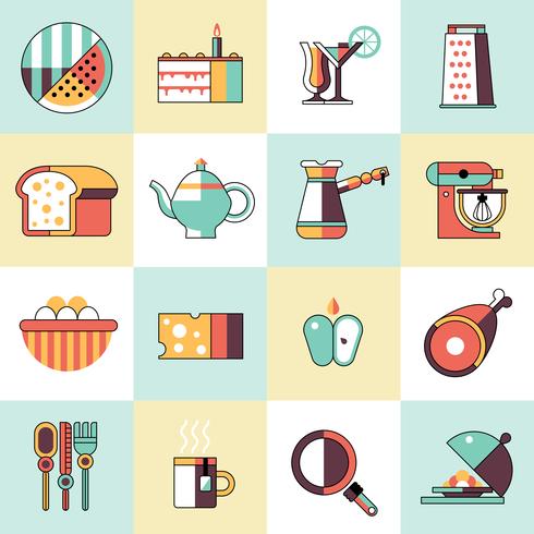 Conjunto de iconos de comida línea plana vector