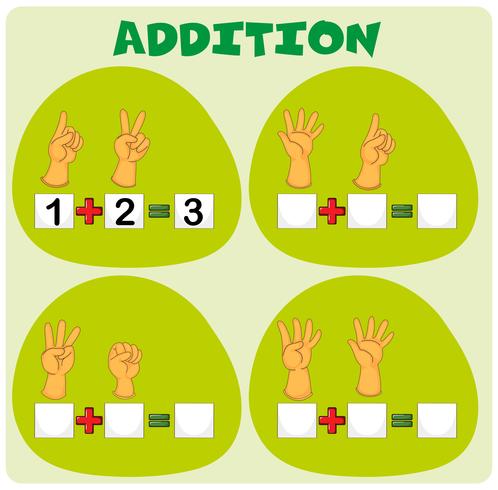 Addition worksheet with hand symbols vector