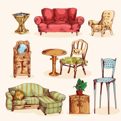 Bosquejo de muebles de color vector