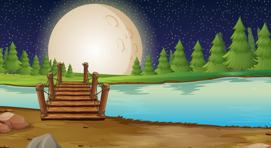 Scene with fullmoon over the bridge vector