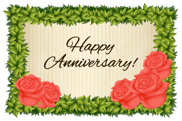 Happy anniversary card template with red roses vector