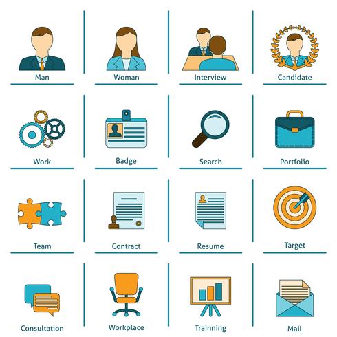 Human resources flat icons set vector