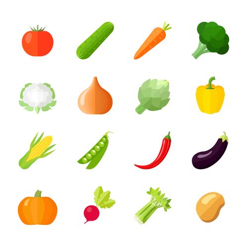 Iconos de verduras plana vector