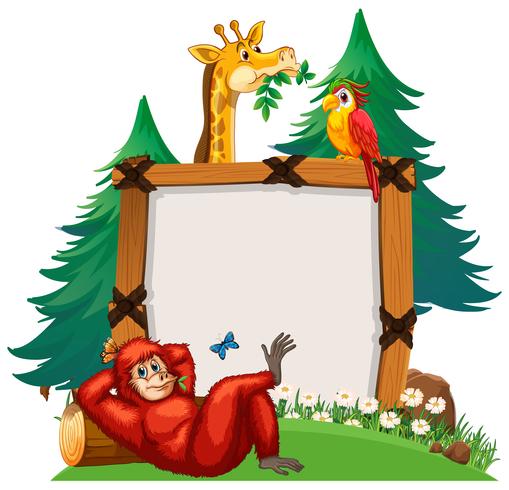 Board template with cute animals in zoo vector