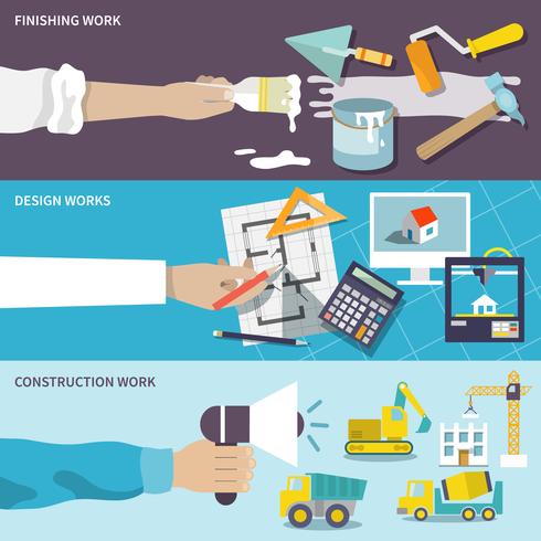 Construction design flat banner set vector