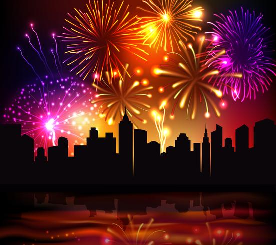 Fireworks City Background vector