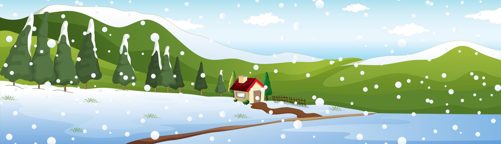 Escena de fondo con casa en invierno vector