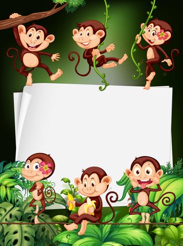 Border design with monkeys in the forest vector