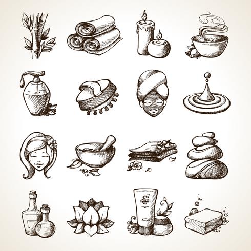 Spa Sketch Icons vector