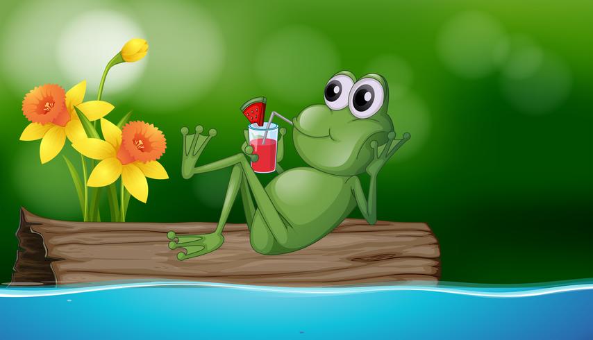 Cute frog drinking juice on the log 444926 Vector Art at Vecteezy