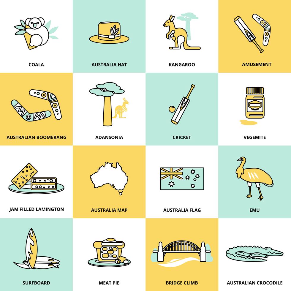 Australia Icons Set Flat Line 444933 Vector Art at Vecteezy