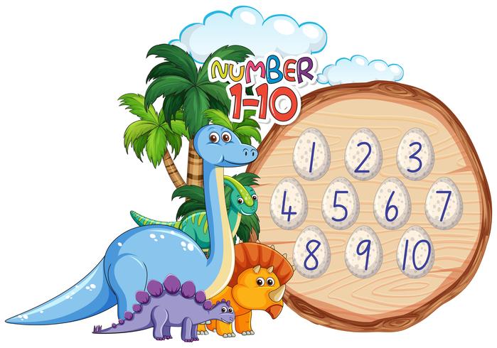 Number to ten dinosaur theme vector