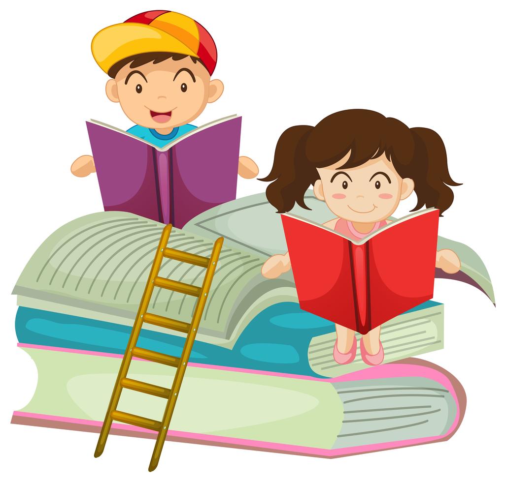 Boy and girl reading book together 444969 Vector Art at Vecteezy