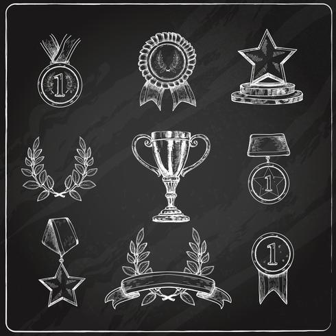 Award icons set chalkboard vector