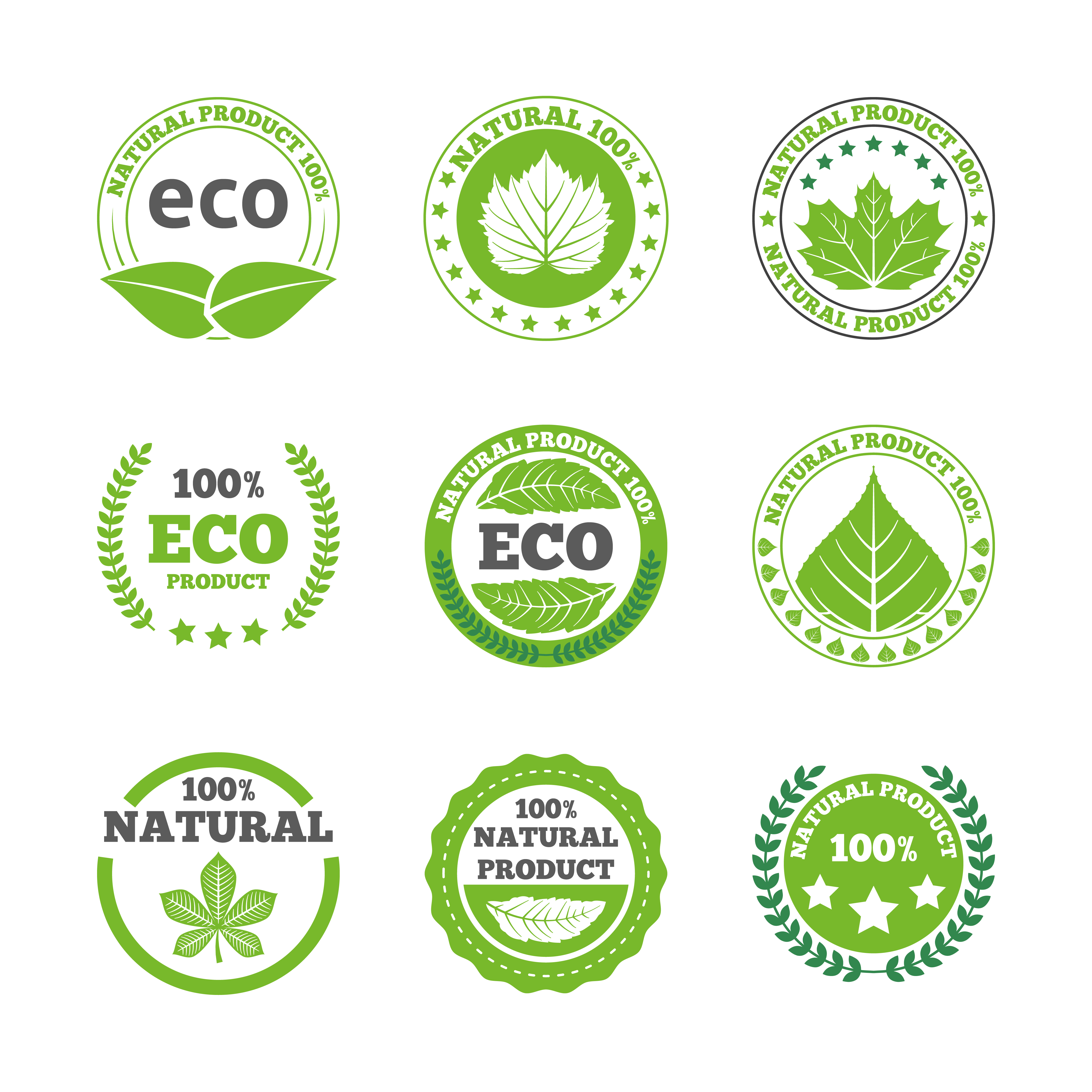 Ecological leaves labels icons set 444982 Vector Art at Vecteezy
