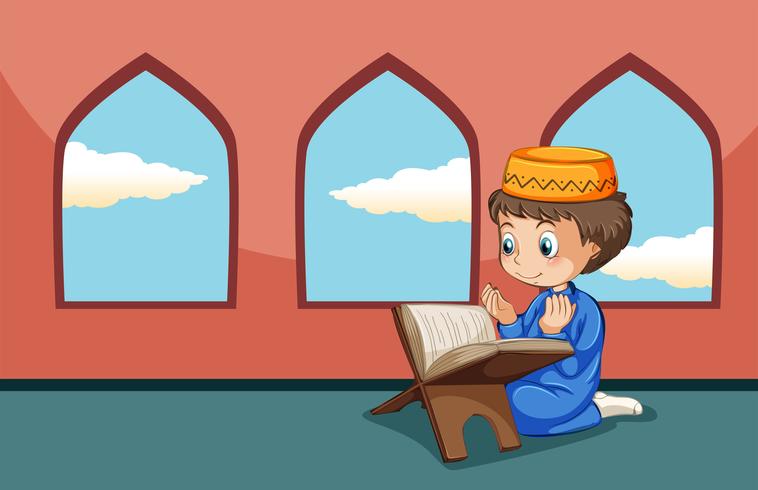 Un niño musulmán estudia en la mezquita. vector