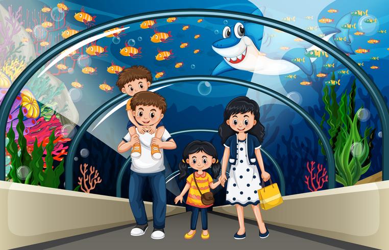 Una familia en acuario de mar. vector