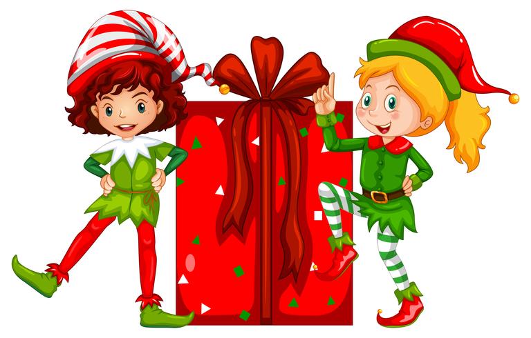 Christmas theme with elf and present box vector