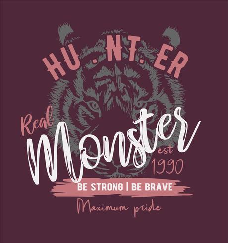 typography slogan on tiger illustration background vector