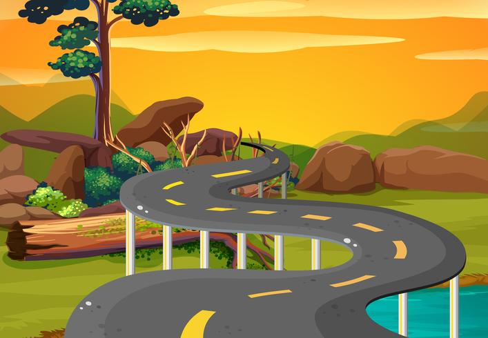 Scene with empty road at sunset vector