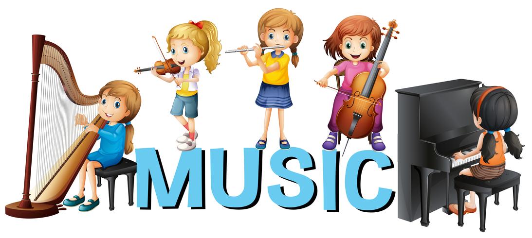 Font design with girls playing music vector