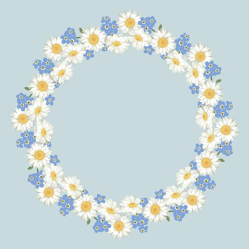 chamomile and forget-me-not flowers pattern on vintage blue background vector