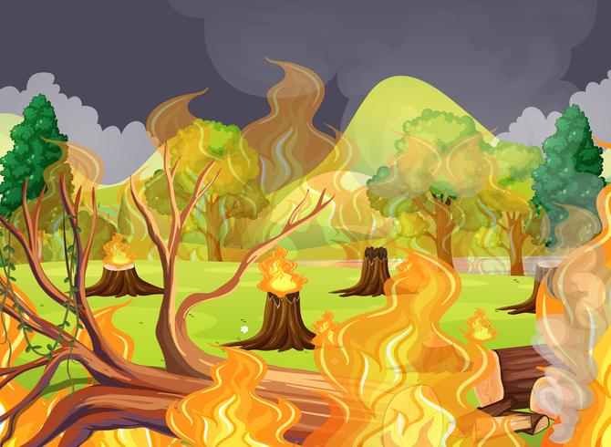 Un incendio forestal que da miedo. vector