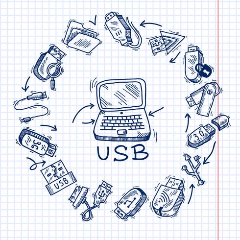 Usb y computadora vector