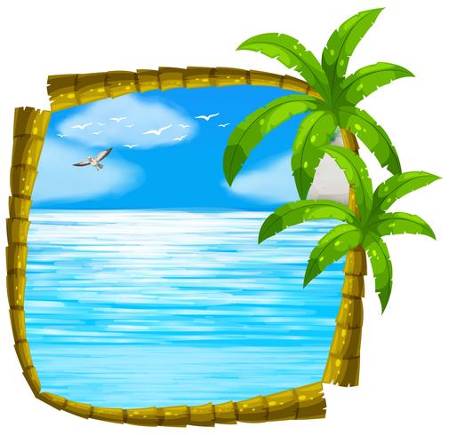 Sea scene with coconut frame vector