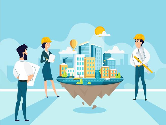 Group architects create and engineering project of city vector