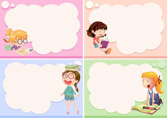 Four frames with happy girls vector