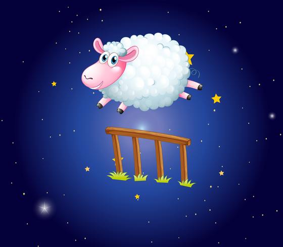 White sheep jumping over fence at night vector