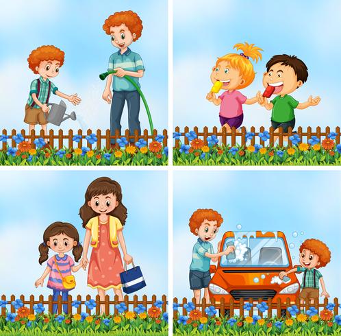 Set of happy family activity vector