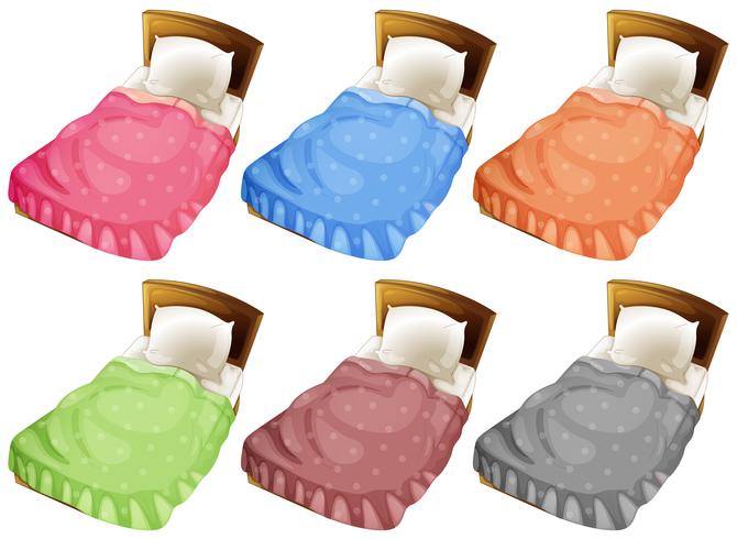 Beds with six different color blankets vector