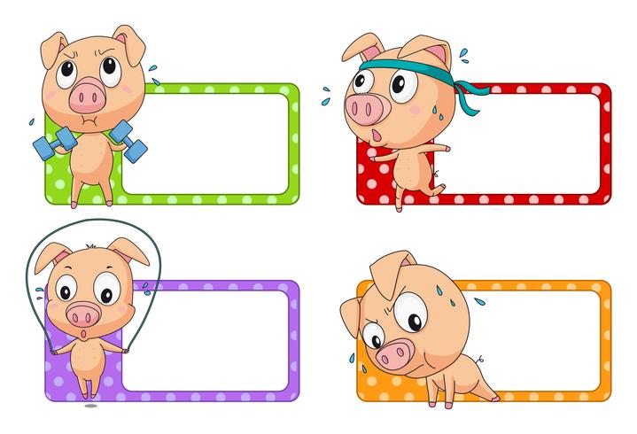 Label design with pig exercising vector