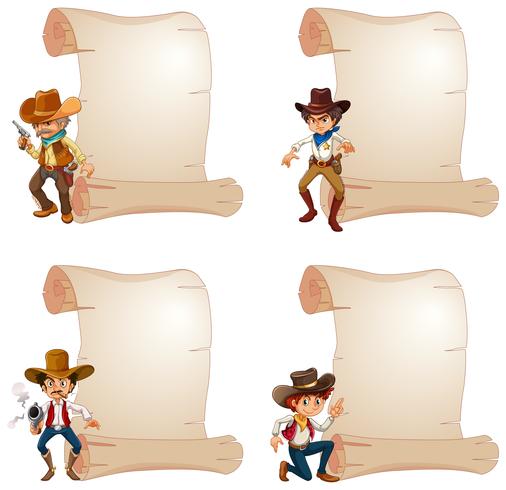 Blank paper with many cowboys vector