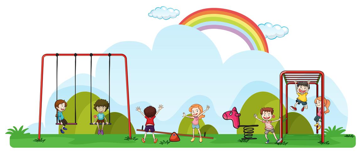 Happy children playing in playground vector